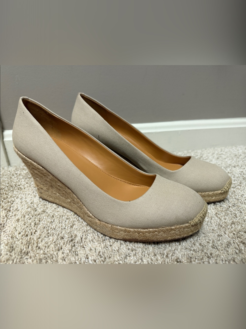 J. Crew Factory Flax Canvas Espadrille Wedge Pumps